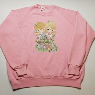 Vtg Precious Moments Sweatshirt Womens Xl Jerzees Pink Pullover Dolls Usa 80s 5