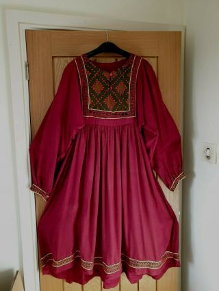 Vtg Afghan Dress Embroidered Ethnic Grunge Hippy Arty Boho Smock Midi S Afghani