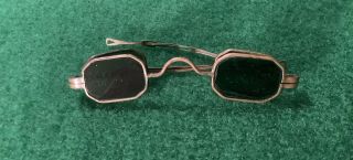 Civil War Era Brass Frame Spectacles W/green Color Lenses,  Folding Temple Lenses