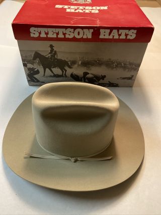 Vtg Stetson Silver Belly Rancher 4x Beaver Cowboy Hat 7 3/8 F2010 W/ Box