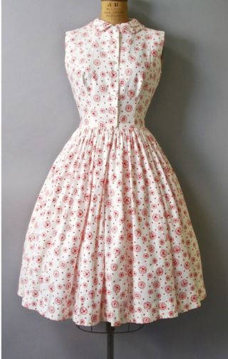 Vintage 1950s Valentine Novelty Print Dress Double Collar