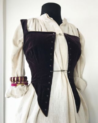Antique 19th Century Plum Purple Velvet Lace - Up Corset Juliet Bodice Xxs,  Cuffs