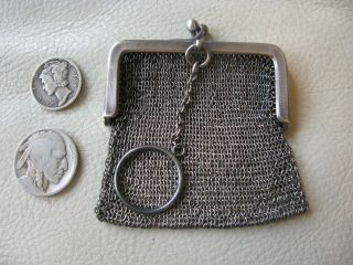 Antique Sterling Silver Finger Ring Mesh Chatelaine Coin Purse Alma Landerfield