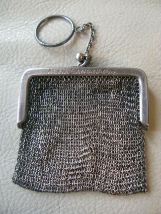 Antique STERLING SILVER Finger Ring Mesh Chatelaine Coin Purse ALMA LANDERFIELD 2