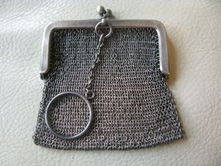 Antique STERLING SILVER Finger Ring Mesh Chatelaine Coin Purse ALMA LANDERFIELD 3