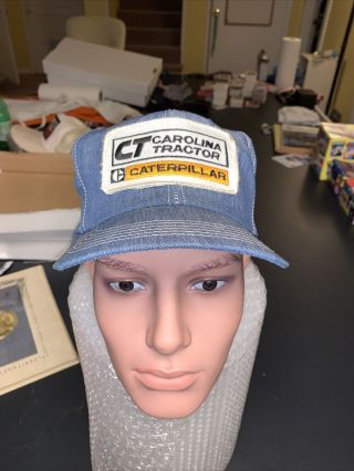 Vtg Carolina Tractor Caterpillar Patch Denim Trucker Snapback K Brand Cap Hat