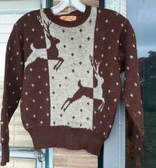 Vtg 40s Jantzen 100 Wool Ski Deer Sweater Sz 36 Rare Bon Marche Seattle Wa