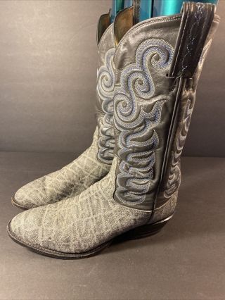 Vtg Tony Lama Men ' s 9.  5D Gray Exotic Elephant Print Leather Cowboy Boots Xlnt 2