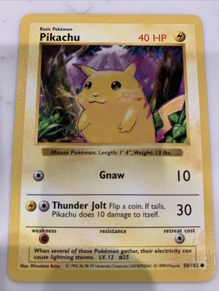 Base Set Shadowless Yellow Cheeks Pikachu Pokemon Card 58/102 Lightly Played