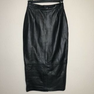 Michael Hoban North Beach Leather Black Midi Pencil Skirt Vintage