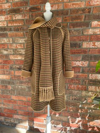 Vintage 50s 60s Reversible Tan Plaid Wool Coat Small Medium S/m