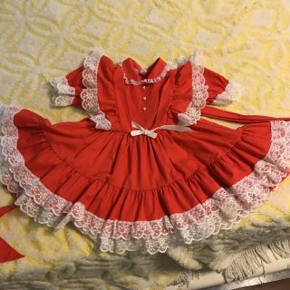 Vintage Mini World Circle Dress Red Size 3 Or 4 Sth 20 Ruffle Lace Christmas Vtg