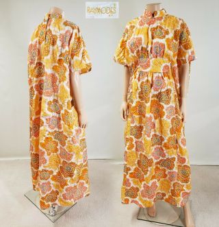 Vtg 60s 70s Raymodes Embossed Splash Dot Print Nylon Caftan Hostess Maxi Dress
