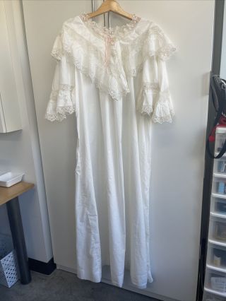 Antique Dress Nightgown Victorian Edwardian Cotton Hand Crochet Gown Provenance