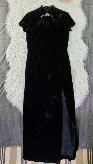 Vintage Gunne Sax Jessica Mcclintock Black Velvet Formal Dress Brooch Sz 13/14