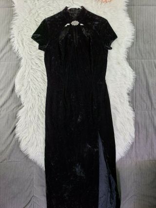 Vintage Gunne Sax Jessica McClintock Black Velvet Formal Dress Brooch Sz 13/14 3
