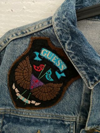 Women ' s 80’s Guess Georges Marciano Cropped Denim Jean Jacket Size M Patches 88 2
