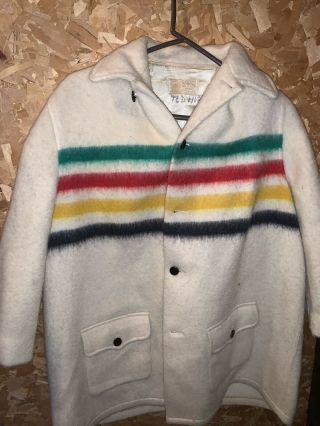 Vintage Hudson Bay Co.  Wool Blanket 4 Stripes Coat Large?