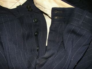 Vintage 40s Button Fly Pants & Vest Navy Blue Pinstripe Gabardine Suit Trousers
