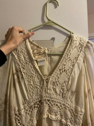 Vintage Gunne Sax Off White Edwardian Prairie Crotchet Lace Dress Size 4 - 6