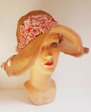 Authentic Vtg / Antique 20s 30s Cloche Wide Brim Floppy Horsehair Hat Nos