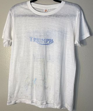 Vtg 70s 80s Triumph Motorcycle Supply Distressed Thrashed Paper Thin T - Shirt L