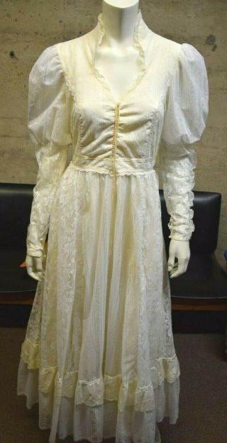 Vintage Gunne Sax White Lace Maxi Dress Prairie