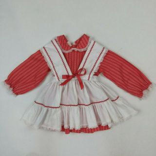 Vintage Mini World Pinafore Dress Full Circle Skirt Red White Dots Size 2t