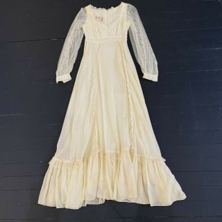 Vtg 1970s Gunne Sax White Cream Lace Maxi Long Sleeve Boho Peasant Dress Xs Sm