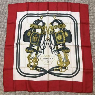 [Good Condition] Auth Vintage Hermès scarf Carré BRIDES de GALA Red 2