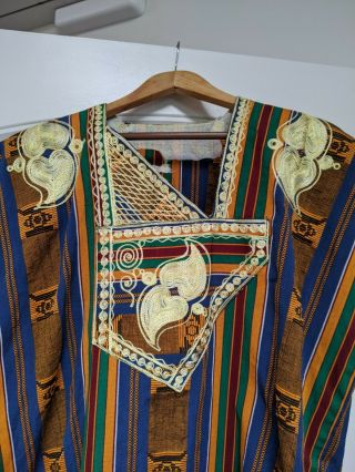 Huipil Dress Caftan / Kaftan Broadloom Striped Embroidered Ethnic Tribal Beach