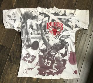 Vintage Michael Jordan Chicago Bulls All Over Print T - Shirt Sz Xl 90s Nba