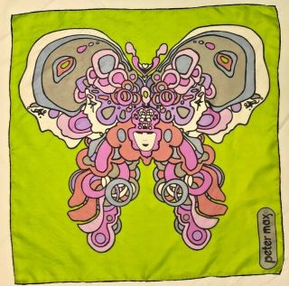 Vintage Silk Scarf Peter Max " Lucy In The Sky " Butterfly Psychedelic Beatles