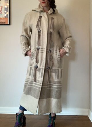 Vintage Woolrich Western Wool Blend Blanket Trench Coat Womens Medium 2
