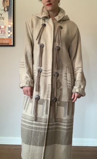 Vintage Woolrich Western Wool Blend Blanket Trench Coat Womens Medium 3
