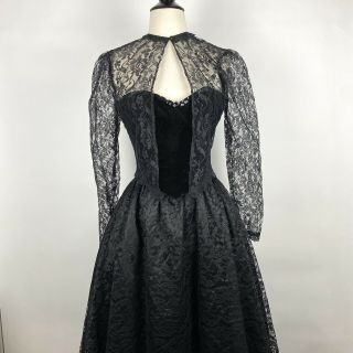 Vintage Gunne Sax Jessica Mcclintock Black Velvet Lace Sweetheart Dress Size Xs