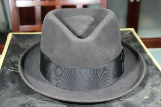 Vintage 1950 ' s Champ Fur Felt Fedora Hat Cap W/ Box Black 7 3/8 Runs Small Envoy 2