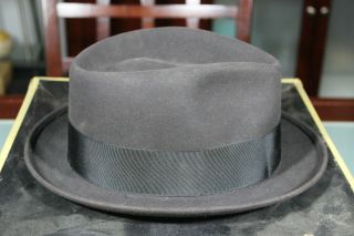 Vintage 1950 ' s Champ Fur Felt Fedora Hat Cap W/ Box Black 7 3/8 Runs Small Envoy 3