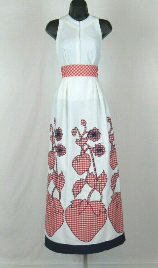 Vtg 1960s Saks Fifth Avenue Strawberry Skirt & Top White Red Blue Checker Belt