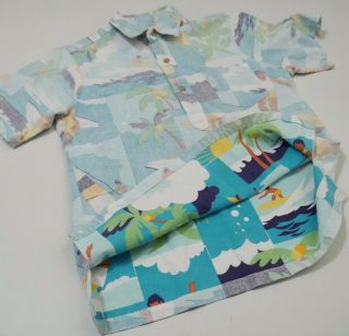 Vintage 60s Hawaiian Aloha Shirt Barkcloth Reverse Print Surfers M Beach Pocket