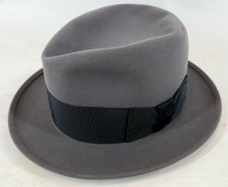 RARE DOBBS NYC Vintage FIFTEEN TYCOON Gray Homburg Fedora Hat Cap 7 3/8 w/ Box 2