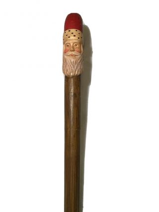 Santa’s Cane Hand Carved & Painted Wood Walking Stick/cane About 36.  25” Tall