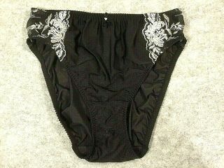 Vintage Wacoal 84475 Black / Ivory Hi - Cut Brief Nylon Spandex Panties Xl / 8