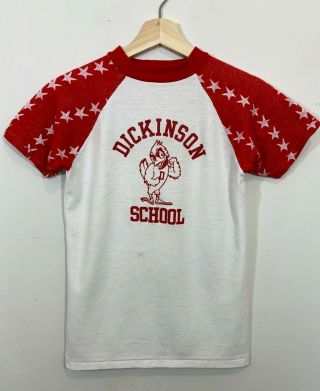 Vtg 70s 80s Velva Sheen Star Sleeve Dickinson School T - Shirt Single Stitch