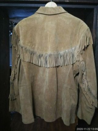 Vintage Mens Xl Sz 48 Pioneer Wear Buckskin Western Suede Leather Fringe Jacket