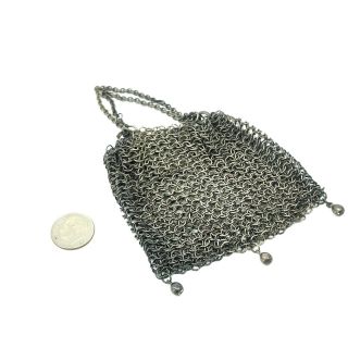 Antique Sterling Silver French Chatelaine Mesh Chainmail Drawstring Coin Purse 3