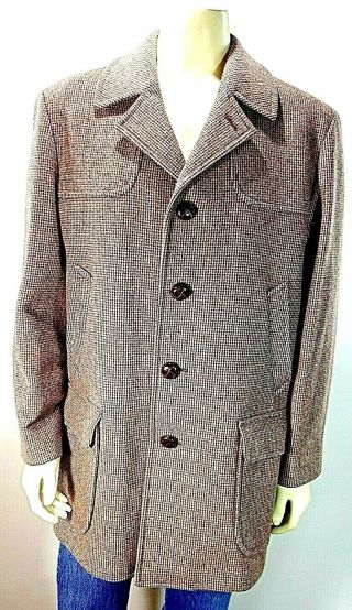 Vintage Pendleton 46 Brown 100 Virgin Wool Tweed Mid Length Coat Pockets Usa