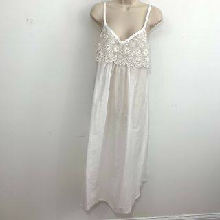 Valentino Intimo S Vintage Nightgown White Cotton Lace Trim Semi Transparent