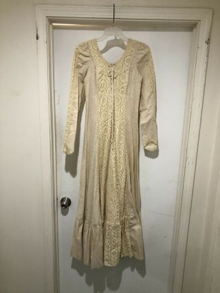 Vintage 70s Gunne Sax By Jessica Victorian Lace Gown Dress Size 9 Wedding Prarie