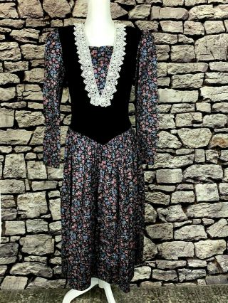 Gunne Sax / Mcclintock Vintage Calico Boho Lace Velvet Prairie Dress Size 9